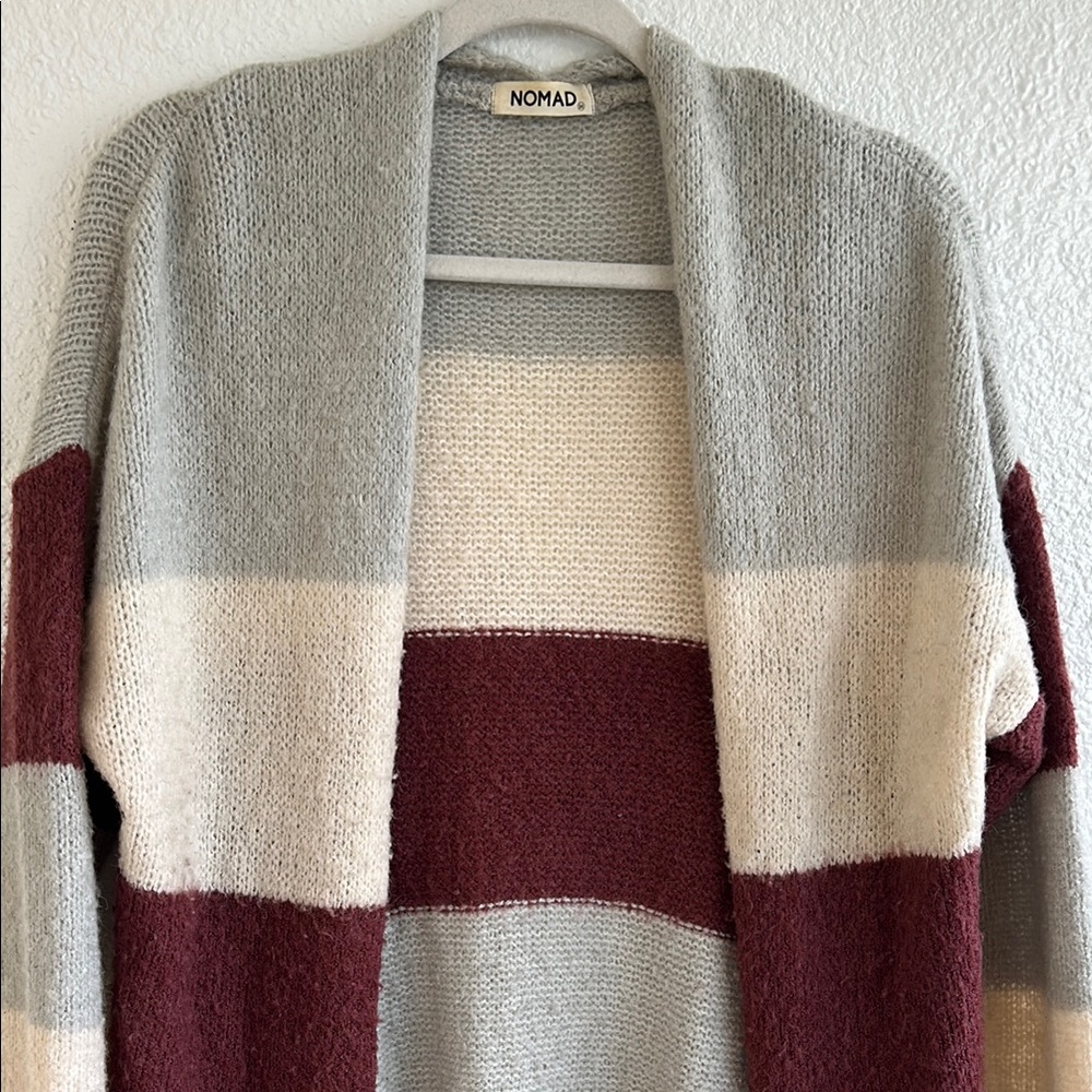 Nomad Women's Striped Sweater - Gray, Cream, and Brown